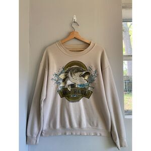 VTG 90s Get Reel Bassociaition Bass Fishing Crewneck Sweatshirt Pullover Large